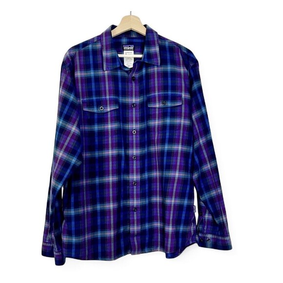 Patagonia Shirt Men's L Blue and Purple Plaid in Light Twill, 100% Cotton - Picture 2 of 5